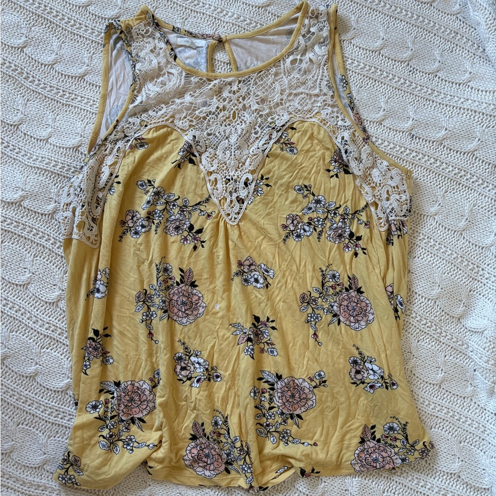 Floral Lace Yellow Top